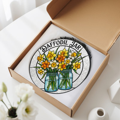 7.8"H Daffodil Jar Stained Glass Window Panel