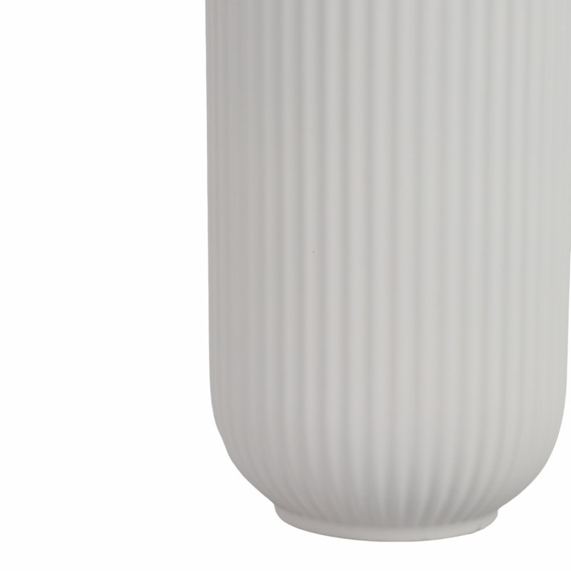 Zed Ribbed Ceramic Handcrafted Watertight Table Vase, White, 11" H x 5" W x 5" D