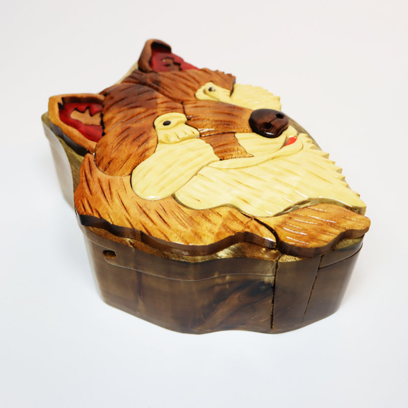 Boîte-puzzle en bois de loup intarsia