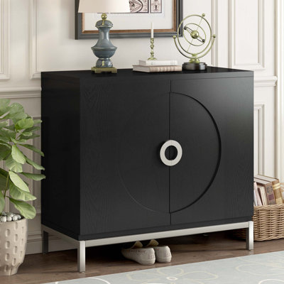 Wood Console Table with Solid Wood Veneer, Metal Leg Frame