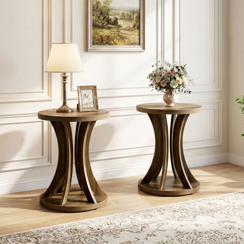 Table de bout ronde 17,72 po, table de bout en bois de style campagnard, table de chevet facile à assembler pour le salon et la chambre à coucher