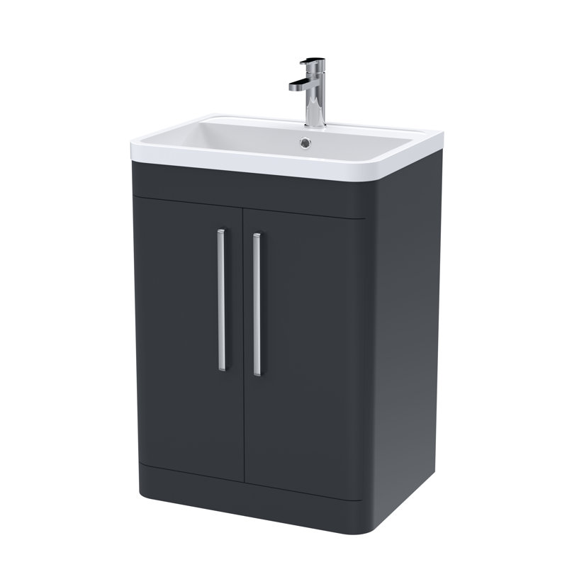 Parade 600mm Single Bathroom Vanity with Integrated Polymarble Basin, Soft Black