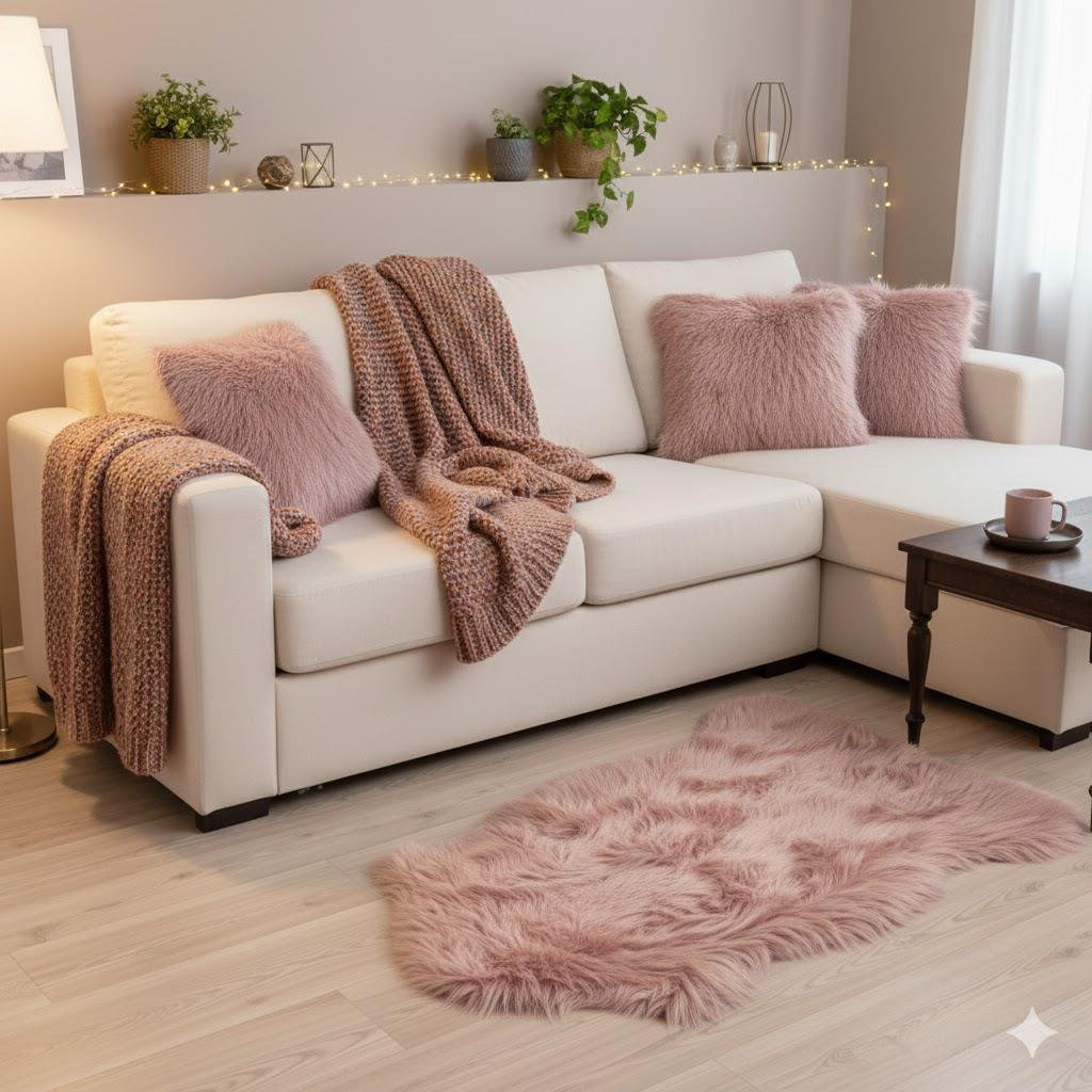 Solid Colour Faux Fur 60cm X 90cm Area Rug