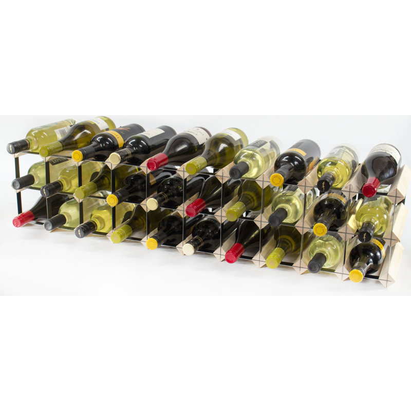 Felica 30 Bottle Floor Wine Bottle Rack, Natural Pine / Black Steel