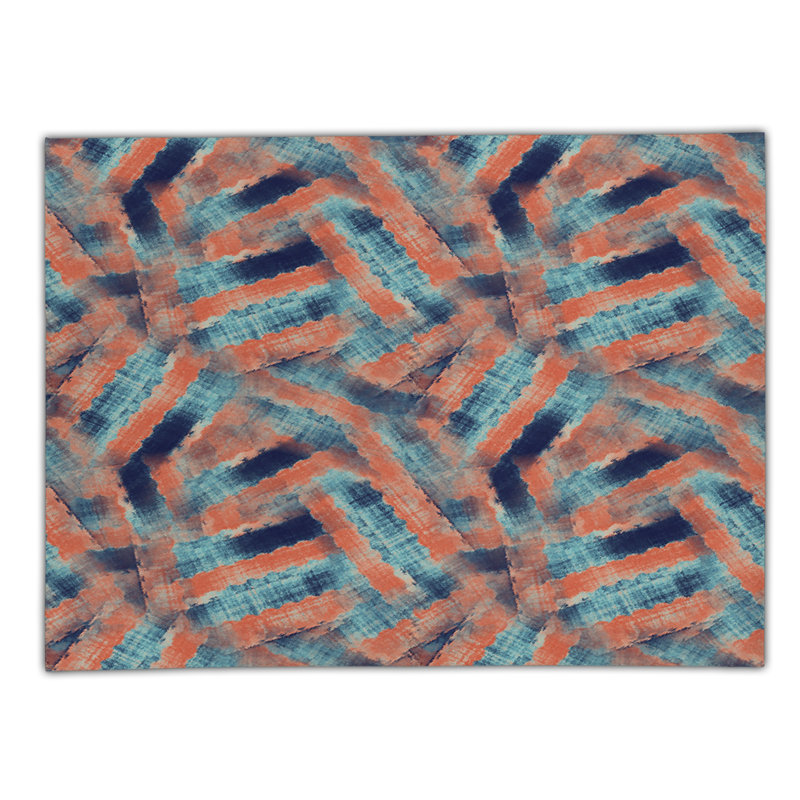 Tapis intérieur / extérieur bleu / orange en polyester tissé à la machine, Rectangle de 2 pi x 3 pi