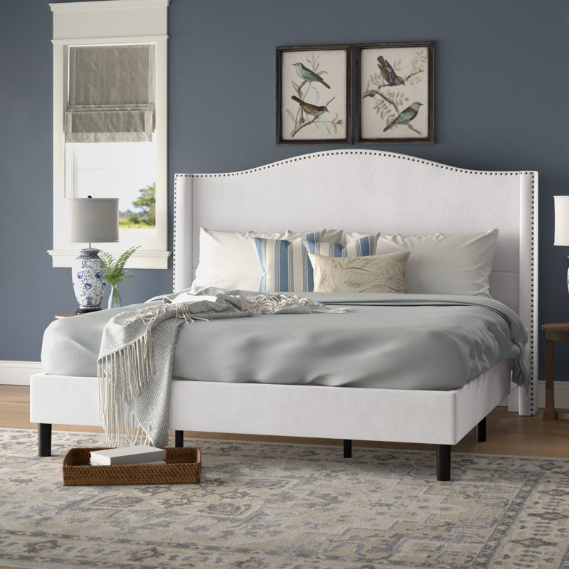 Lit plateforme tapissier Ameera, Double, Blanc
