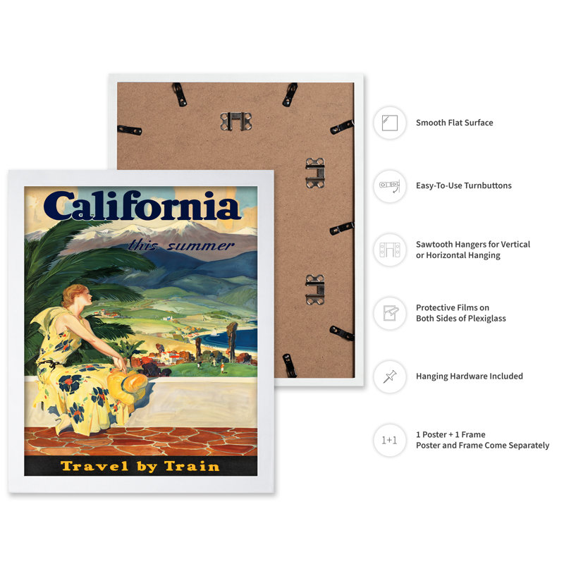 Chemin de fer californien, H 18 po x l 24 po, Affiche, Encadrement blanc