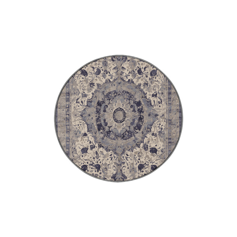 Machine Washable Gray Area Rug, Round 4'