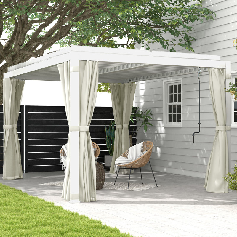 Aluminum Pergola with Canopy, White, 88.25" H x 154" W x 115" D