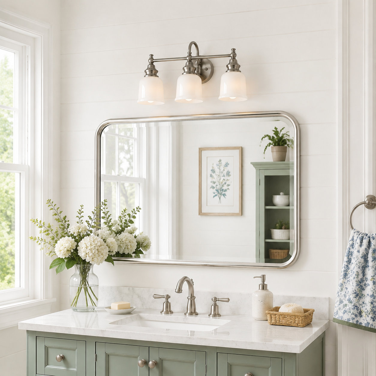 3-Light Dimmable Brass Vanity Light, Silver
