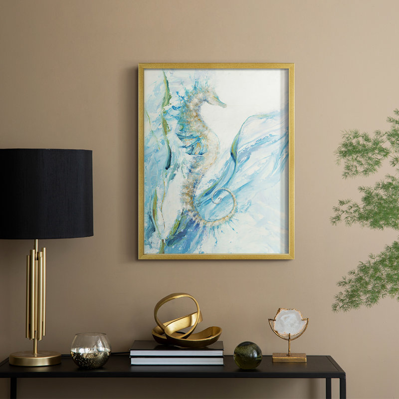 New Seahorse, reproduction encadrée - bois massif, H 11 po x l 9 po, Doré