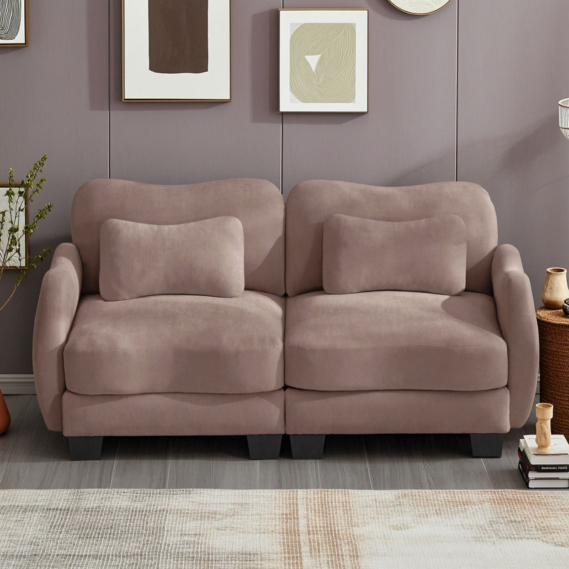 Sofa deux places avec coussin et accoudoirs, Rose poussière