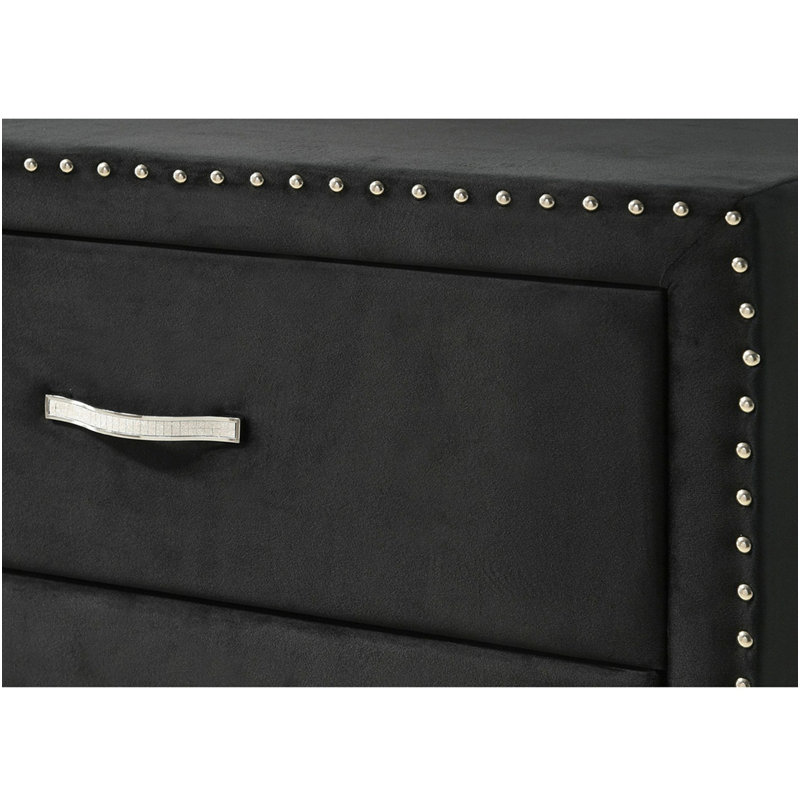1Pc Glam Style Five Drawers Chest, Upholstered Nailhead Tufted Chest