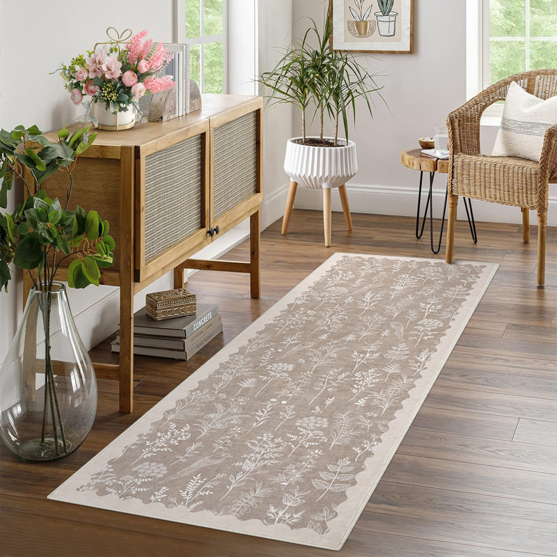 Colorful Floral Machine Washable Rug for Living Room Low Pile Foldable Thin Non Slip Carpet Stain Resistant Non Shedding Floor Cover for Kids Bedroom Nursery