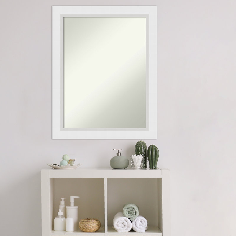 Blanco White Wood Bathroom Vanity Non-Beveled Wall Mirror, 28" x 22"