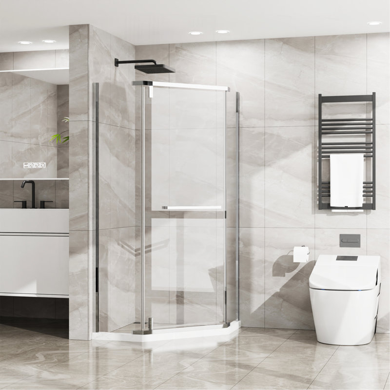 Neo-Angle Frameless Shower Door 36 In.D X 36 In.W X 72 In.H Corner Shower Enclosure With Clear SGCC Tempered Glass Pivot Shower Door