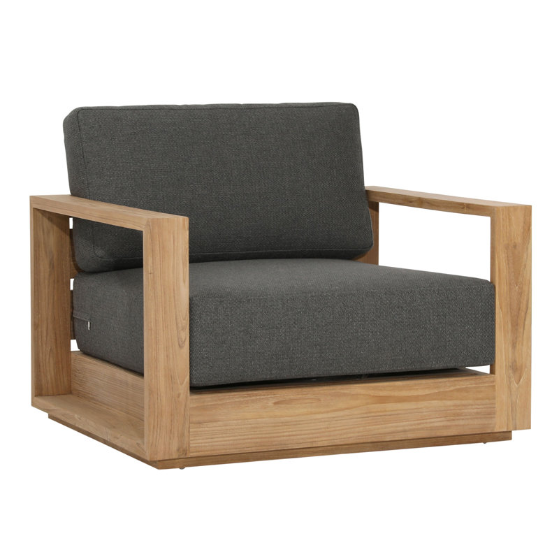 Darlene Outdoor Upholstered Teak Wood Accent Chair, Charcoal Olefin