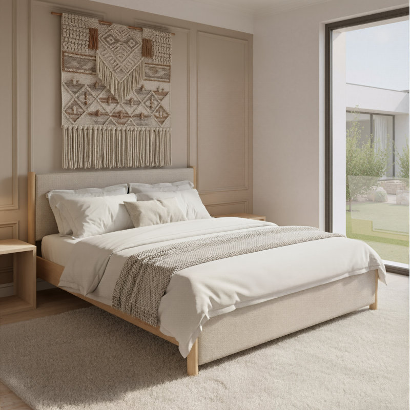 Très grand lit beige et naturel