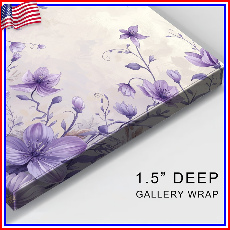 Toile tendue à motif floral mauve en plusieurs tailles, 32 po x 32 po