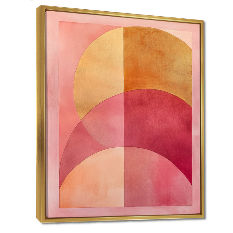 Pink Metallic Canvas, Blush Gold Abstract Wall Art, Cenobio, H 20 po x l 12 po, Cadre flottant doré