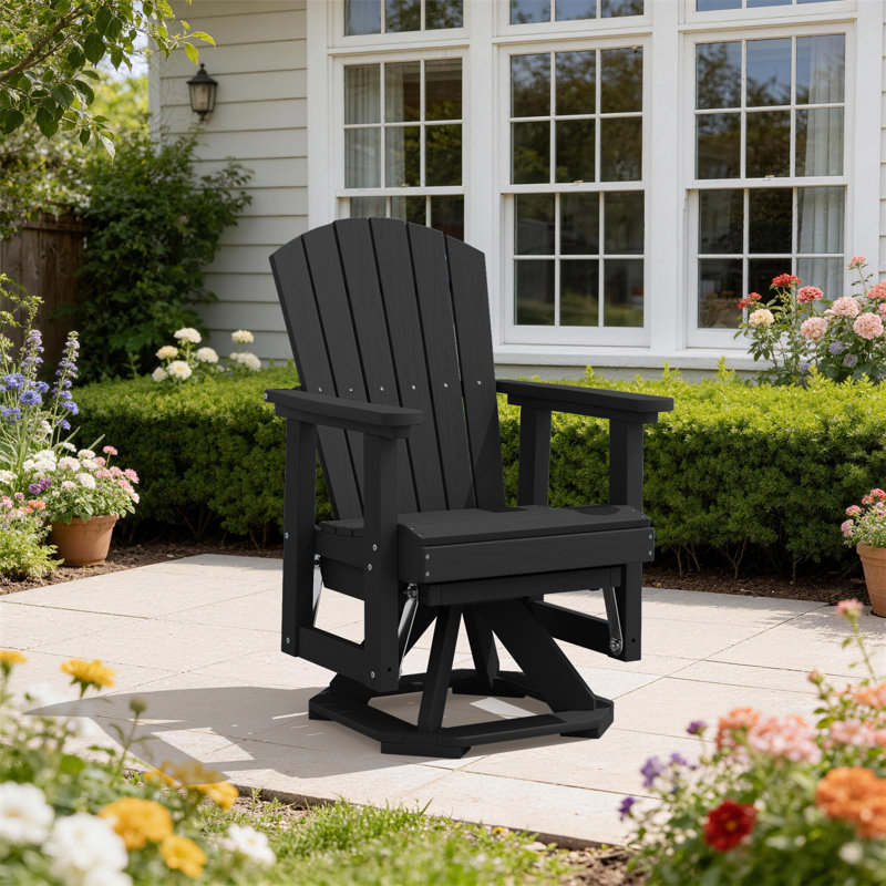 Chaise berçante rotative en PEHD Adirondack, Noir, noir, noir, noir
