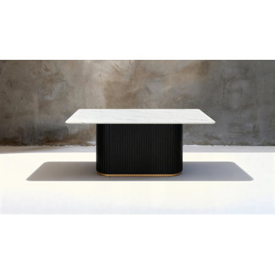 Rectangular Faux Marble Dining Table,Wave Metal Base With Trim, Seats 4-6 For Kitchen & Dining Room