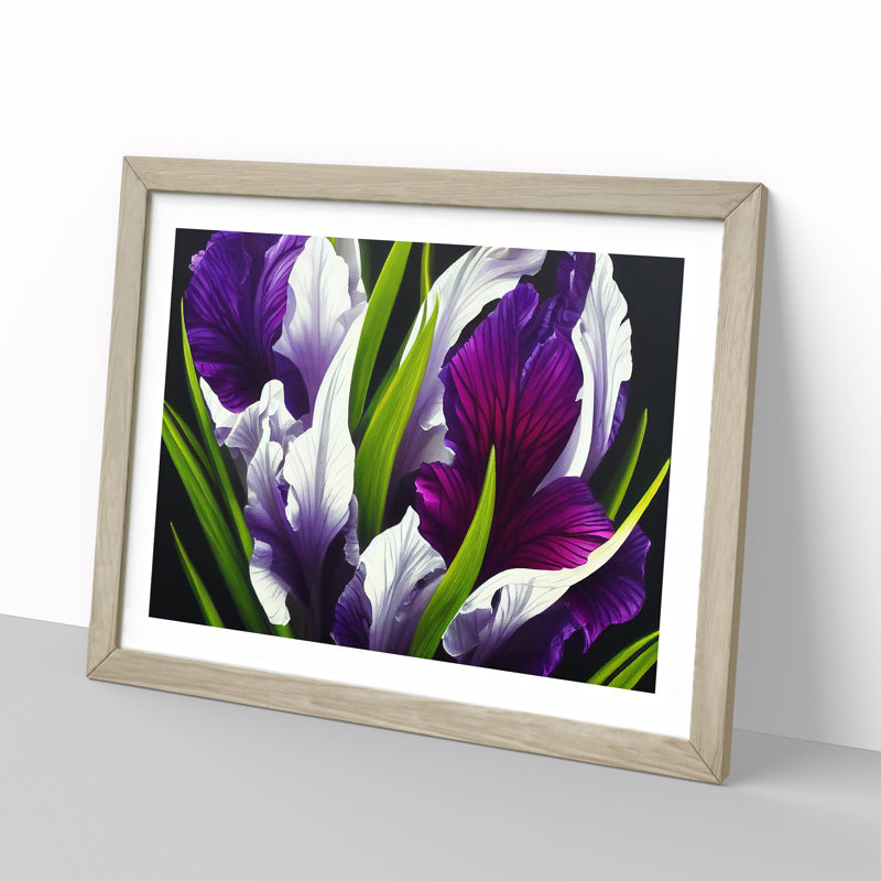 XH1022-6109X Modern Iris Flowers Vol.6 - Single Picture Frame Print, 46cm H x 64cm W x 2cm D, Oak