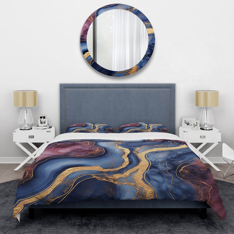 Ensemble de housse de couette en marbre bleu et doré Abstract Marble Essence II