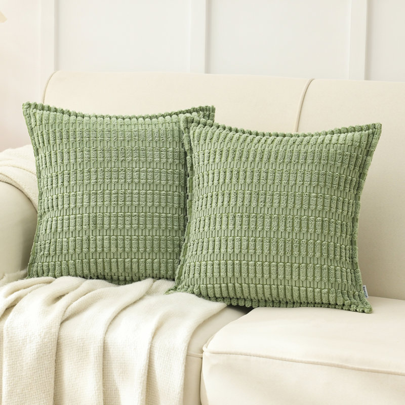 Boucle Ottoman Decorative Pillow Covers Farmhouse Boho Corduroy Cushion Cover, Sage, Square 26"
