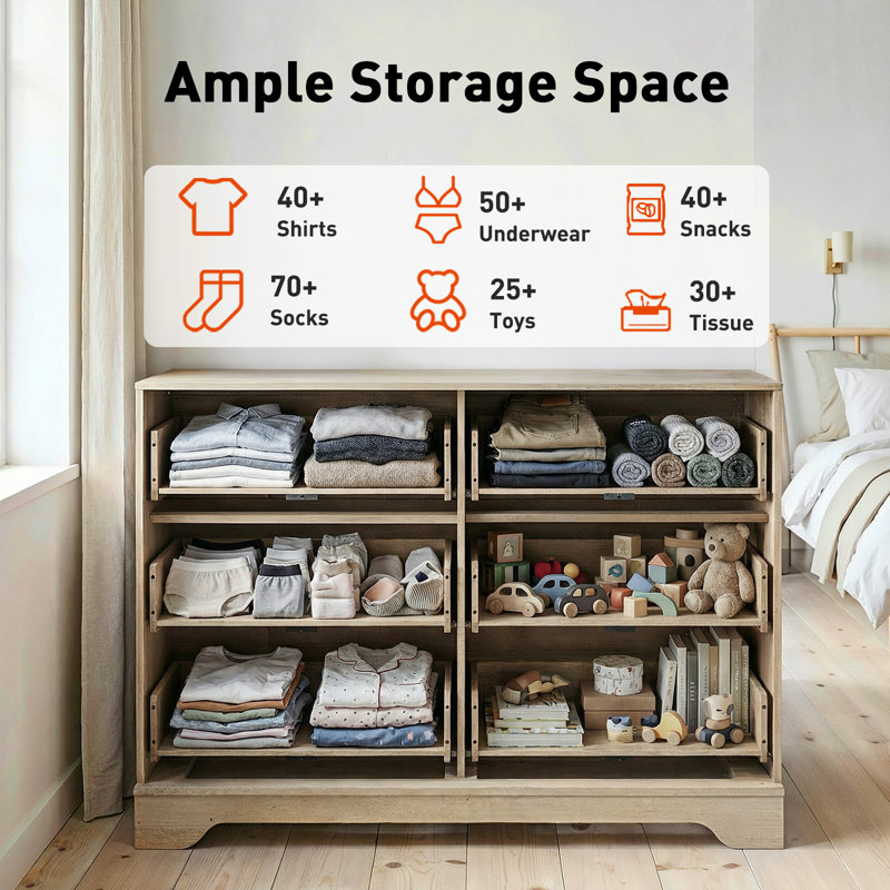 Margareta 6-Drawer Dresser, Fluted Chest of Drawers with Deep Storage for Bedroom,Living Room Entryway, Neutral