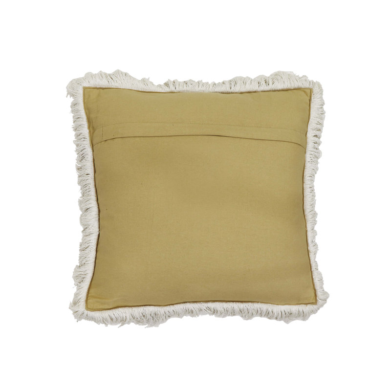 Natural Beige Jute and Cotton Square Accent Pillow with Fringe