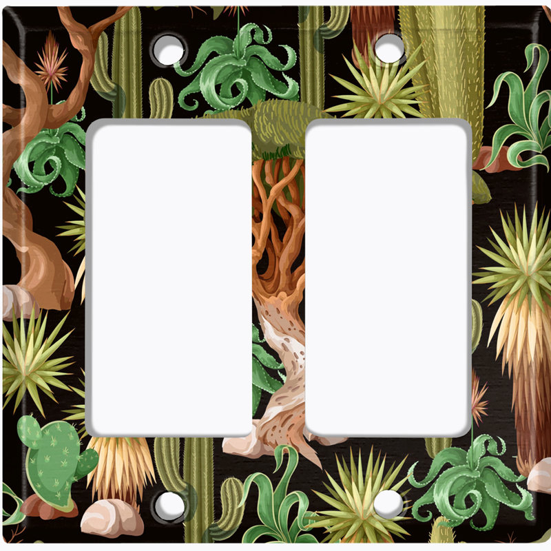 Metal Light Switch Plate Outlet Cover (Green Tree Desert Palm Plants Black  - Single Toggle)