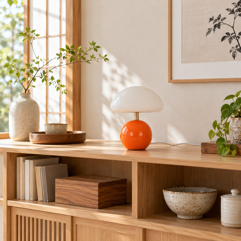 Lampe de table à DEL en céramique de 7 pouces avec abat-jour blanc en forme de champignon pour éclairage de chevet douillet