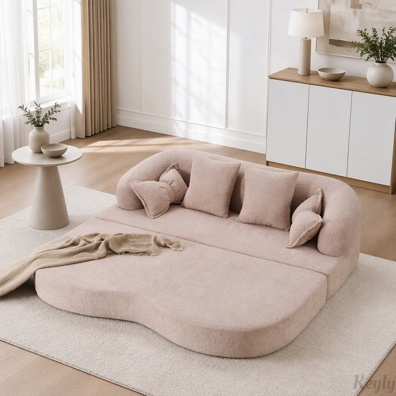 Canapé-lit 2 en 1 pliable, Chenille abricot