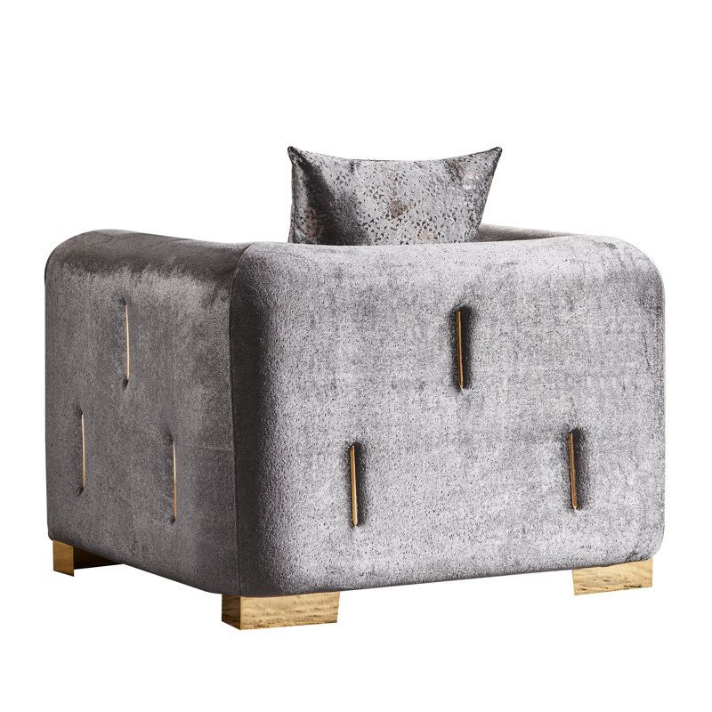 Foehr 43" Velvet Arm Chair, Silver Velvet