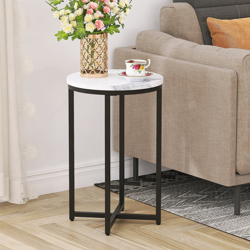 Table d'appoint moderne avec plateau en panneau de fibres à densité moyenne en faux marbre pour tout petit espace