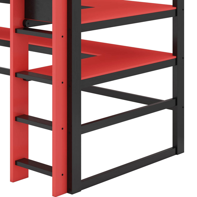 Lit mezzanine en bois avec bureau, tablettes multiples, support de rangement latéral, lumière DEL RVB et charge USB, Twin