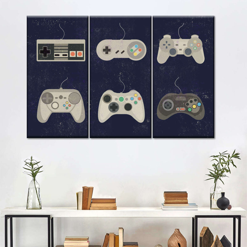 " Video Game Controller Evolution " by Logic Nerds 3 - Pieces, 14" H x 23" W x 1" D