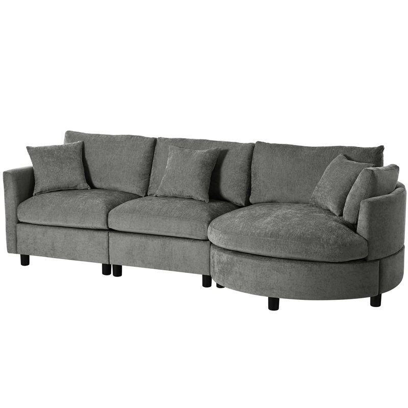 Premium Chenille Sectional Sofa with Curved Chaise Lounge