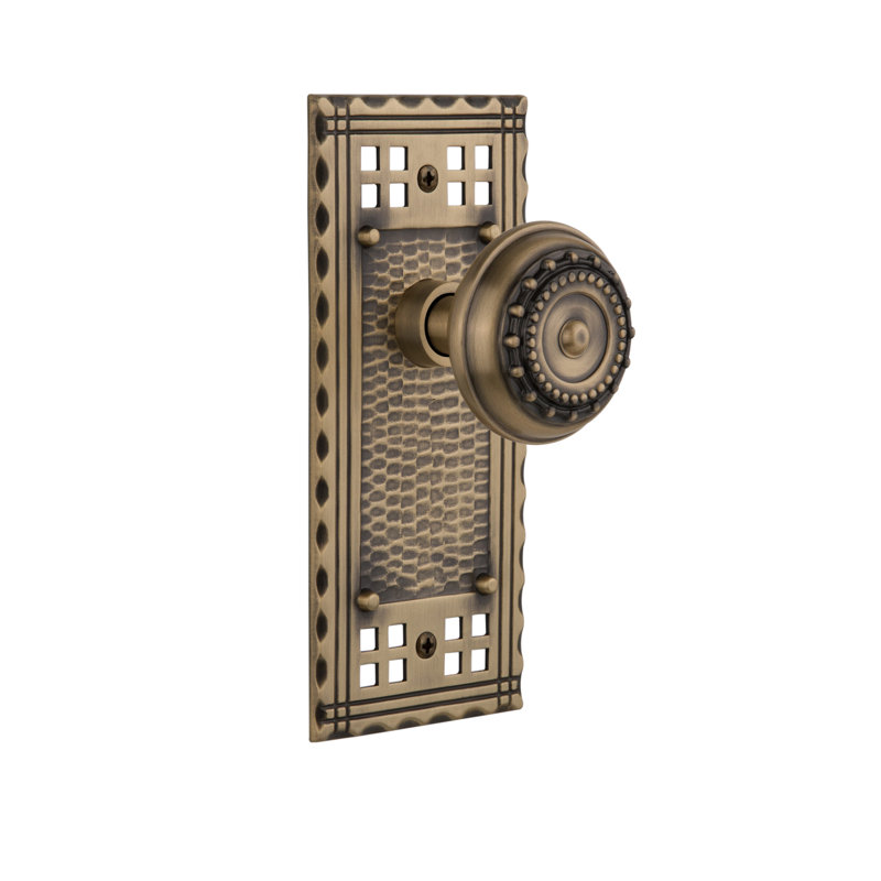 Craftsman Plate with Meadows Door Knob, Antique Brass, 2.375"
