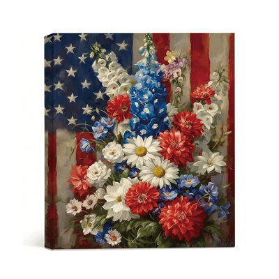 Floral American Flag Independence Day 8 x 10 Inch Canvas Wall Décor