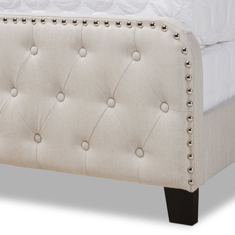 Lit tapissier standard capitonné Kailly, Beige, Très grand