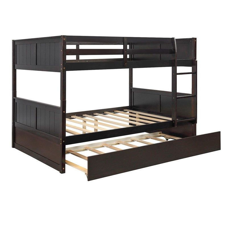 Lit superposé standard avec gigogne en bois massif Abdia par Harriet Bee, Espresso