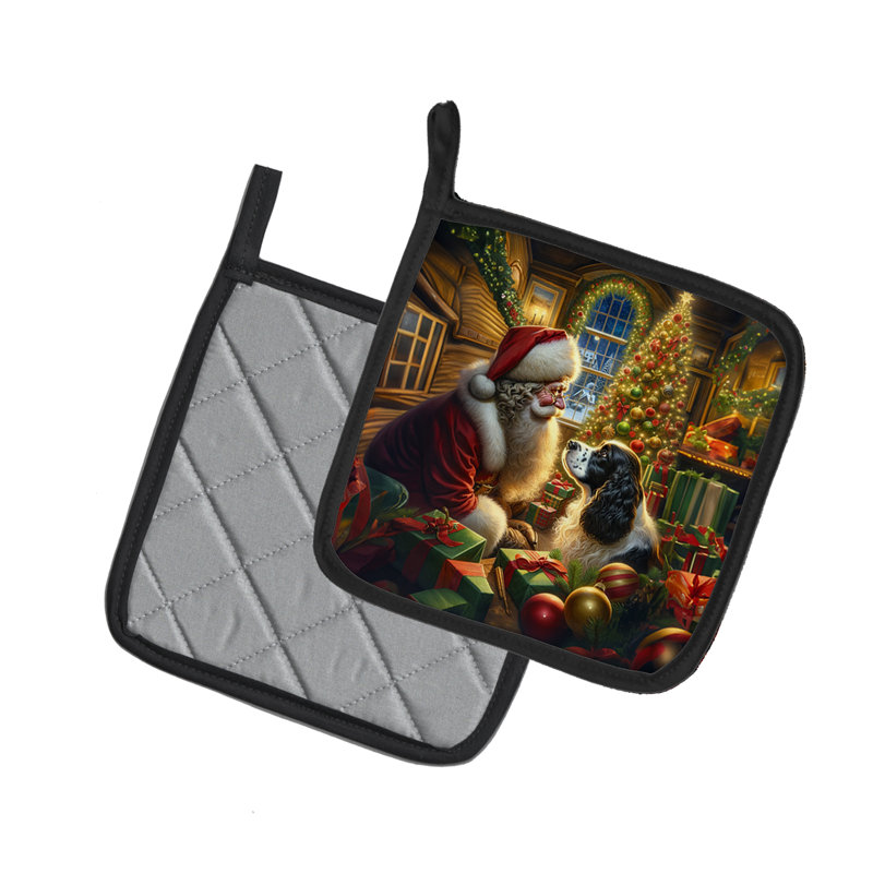 Paire de supports à casserole anglais Springer Spaniel and Santa Claus