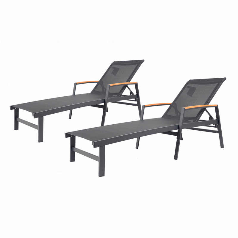 Ensemble de 2 chaises longues d'extérieur réglables avec structure en aluminium (sans oreiller), Noir