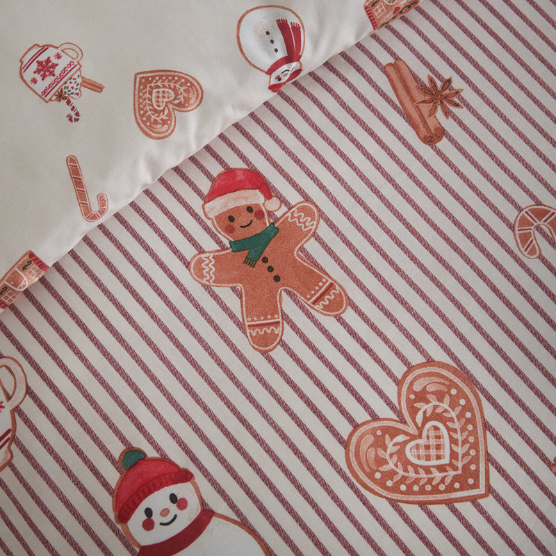 Christmas Gingerbread Stripe Reversible Duvet Cover Set, Double Bed (200 x 200 cm)