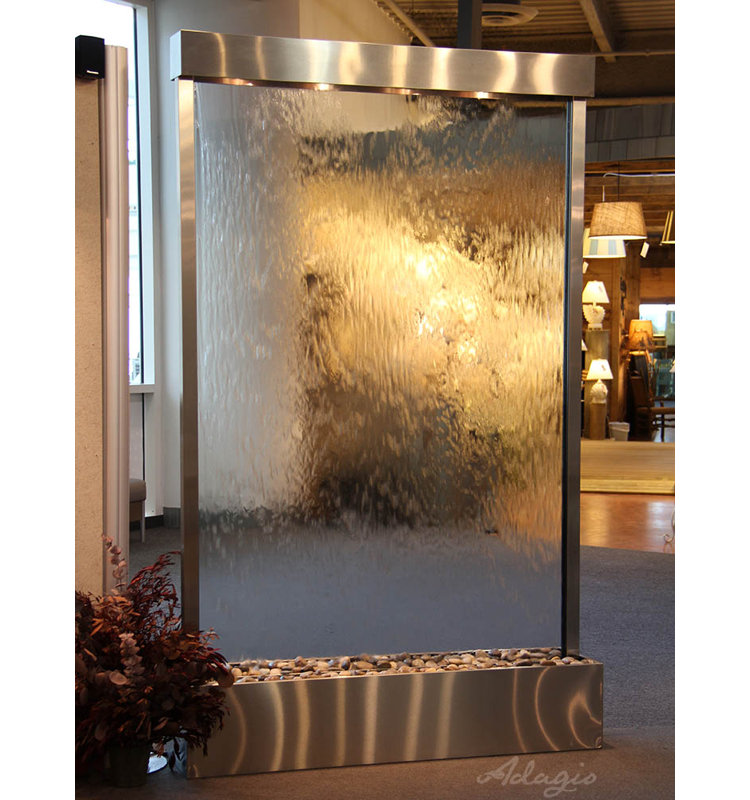 Grandeur River Floor Fountain with Light, Stainless Steel, Clear Glass