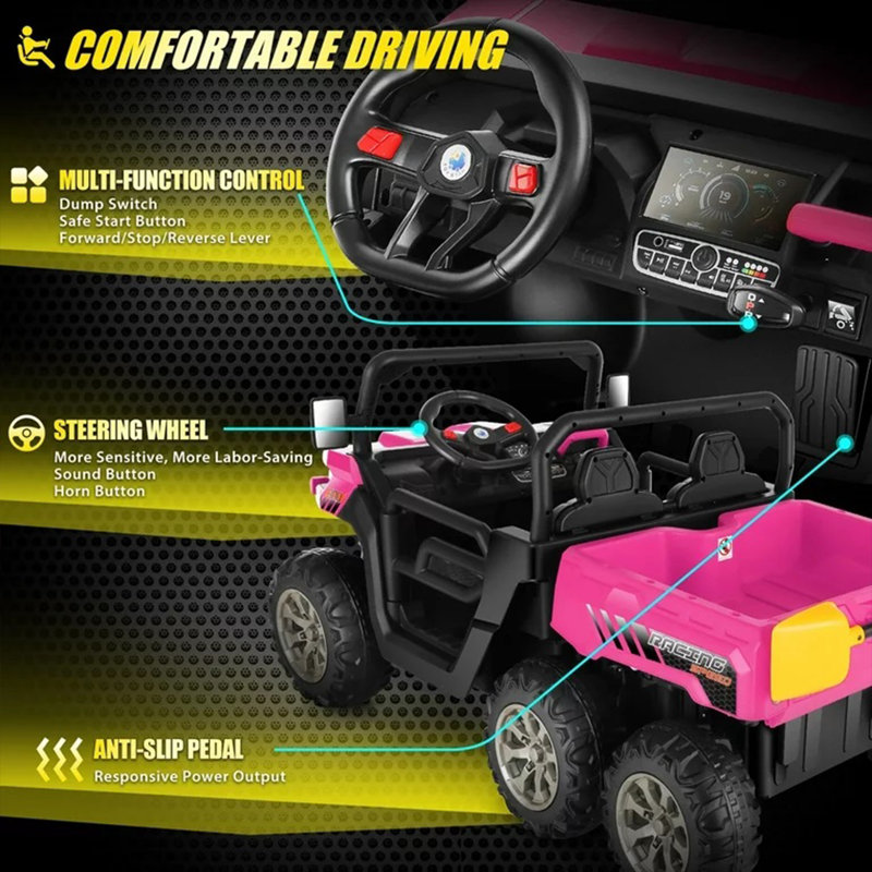 Pink 24V Kids Ride-On Truck with Remote Control and Electric Dump Bed