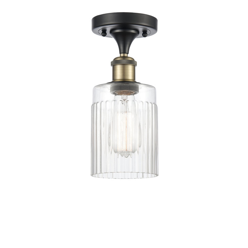 Elloise Glass Semi Flush Mount, Black Antique Brass, Clear, 6 Watt Vintage LED Bulb