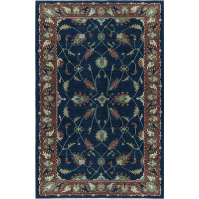 Hand-Knotted High-Quality Navy and Red Area Rug